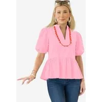 Imily Bela Blusenshirt Damen mit Puffärmeln V-Ausschnitt Rüschen Babydoll Loose (Packung, 1-tlg., 1per-Pack) aus Baumwolle