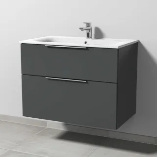 Sanipa 3way Waschtischunterbau zu Geberit Renova Plan Slim Waschtisch mit 2 Auszügen, Anthrazit-Matt UM68722