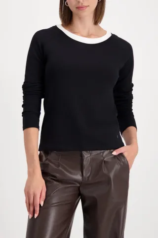 monari - Langarmshirt mit doppeltem Kragen schwarz - Gr. - 46