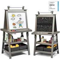 COSTWAY Standtafel Kinder Staffelei, doppelseitig, mit Magneten & 2 Boxen