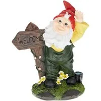 relaxdays Gartenzwerg mit Welcome Schild