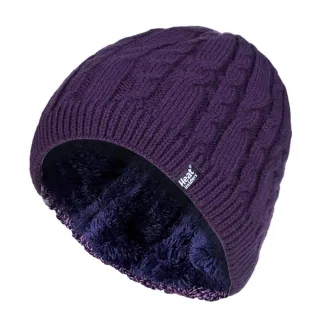 Damen gerippt Kabel stricken Fleece gefüttert Thermal gestrickt Beanie Hut