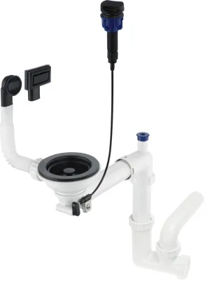 Neuesbad Siphon SPACE SAVER für 1-Becken Granit SINKS 3,5", mit POP UP Ablauf, Schwarz NB1DEZXYN9721