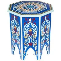 Marrakesch Orient & Mediterran Interior Beistelltisch Orientalischer Blumenhocker Gargar Beistelltisch aus Holz, Blau 40 cm (1-St), Handarbeit