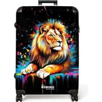 NoBoringSuitcases.com© Hartschalen-Trolley Löwe mit bunten Spritzern auf schwarzem Hintergrund 77 cm - 98 L, 8 Rollen, Koffer Groß für 30kg, Trolley, Rollkoffer, Reisekoffer