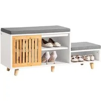 SoBuy Schuhbank FSR125, mit 2 Sitzflächen und 1 Schiebetür Sitzbank mit Stauraum