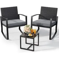 Blishom Balkonset Schaukelstuhl Set 3-teilig, Gartenmöbel Bistro Set, 3-tlg. Sitzgruppe Schaukelstuhl, abnehmbare Sitzauflagen, platzsparend