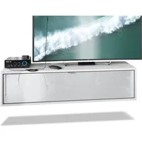Vladon Lowboard Lana 1200 (TV-Kommode, mit Klappe dahinter 3 Fächer), Weiß matt/Weiß Hochglanz (120 x 29 x 37 cm)