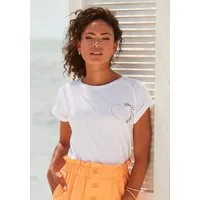 LASCANA T-Shirt mit glänzendem Print, Kurzarmshirt aus Baumwolle
