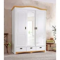 OTTO home Schiebetürenschrank Konrad, Landhausstil, rustikal, mit Schubladen + Spiegel, Kassetten (B/H/T ca. 153 cm x 207 cm x 64 cm) massive Kiefer, FSC®-zertifiziert, Messinggriffe