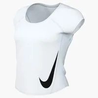 Nike Lauftop W NK TEMPO SWOOSH RUN DF SS mit Rundhalsausschnitt, normale Länge, ohne Verschluss, aus Polyester
