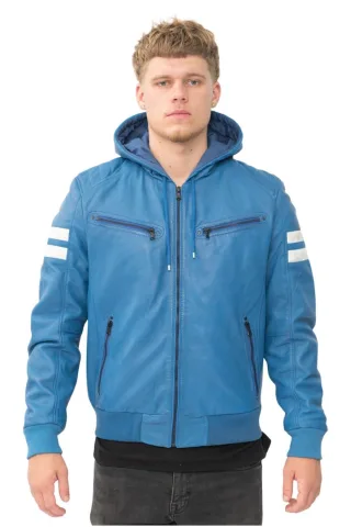Retro-Bomberjacke aus Leder mit Kapuze für Herren – Skopje