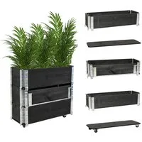 TRUTZHOLM Hochbeet auf Rollen Kräuterbox 80x30x68 cm mobil schwarz für Garten und Balkon (5-teilig), flexible Gestaltung