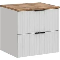Lomadox Waschbeckenschrank ADELAIDE-56-WHITE Waschbeckenschrank 60 cm matt weiß mit Eiche, 60,6/59,2/46,5cm