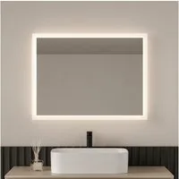 EMKE Badspiegel mit Beleuchtung 80x60cm LED Lichtspiegel 3000K Warmweiß Wandschalter, Vertikal/Horizontal Montage IP44 Wandspiegel