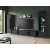 MIRJAN24 Wohnwand Helsinki II, (4er-Set, Vitrine, Regal, TV-Lowboard, Wandregal), Gehärtetes, durchsichtiges Glas 4 mm