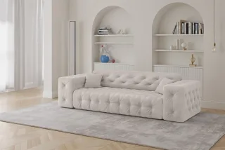 Sofa Designersofa CHANTAL 3-Sitzer in Stoff Moly Creme