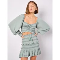 Apricot Crop-Top Smok-Top mit weiten Armen