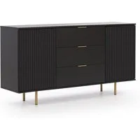 Lomadox Sideboard NADOR-132, 150cm breit, matt schwarz, goldfarbene Metallgriffe und -füße