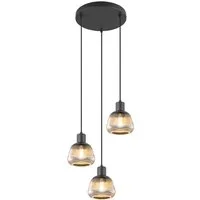 TRIO Leuchten LED Pendelleuchte, Dimmfunktion, LED wechselbar, warmweiß, 3er Cluster Rauch-Glas Chrom Lampenschirm hängend über Esstisch Ø37cm