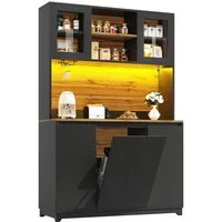 Flieks Küchenbuffet mit LED-Beleuchtung, Mülleimerfächern, Acryltüren und Gläserhalter (120×40×180 cm, 1-St) Hoschschrank Küchenschrank Buffetschrank mit verstellbare Ablagen