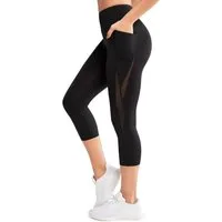 Yvette 3/4-Leggings Damen Sporthose mit Taschen hohe Taille Capri Mesh Blickdicht, 615A19