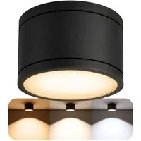 SSC-LUXon LED Außen-Deckenleuchte CELI-WX LED Aufbauspot schwarz IP44 flach 3 Lichtfarben 230V Spot, Neutralweiß, Warmweiß, Tageslichtweiß