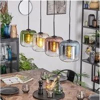 hofstein Hängeleuchte Hängelampe aus Metall/Glas in Schwarz/Blau/Grün/Kupfer/Bernstein/Klar, Hängeleuchte im modernen Retro/Vintage-Design (20 cm), 4 x E27