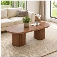 Celya Couchtisch Oval Kaffeetische, Beistelltisch aus Holz (100x50x35cm, für Wohnzimmer, Balkon, Schlafzimmer), Moderner Stil, römischer Säulensockel