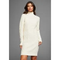 Laura Scott Strickkleid mit Zopfstrickmuster und Stehkragen