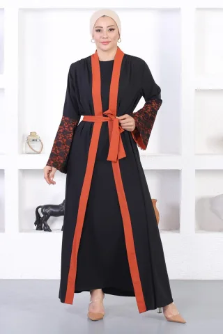 Spitzen Detailed Abaya Ziegelrot