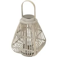 ECD Germany Kerzenlaterne Boho Bambus Laterne Windlicht Holzfarbe Gartenlaterne Kerzenhalter, Deko Laterne H:42,5cm mit Henkel & Glaseinsatz für Terrasse Wohnzimmer