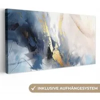 OneMillionCanvasses® Leinwandbild Panorama Blau - Modern - Marmor - Abstrakt - Gold, Fotodruck (1 St), Wandbild, Deko Schlafzimmer Wohnzimmer Flur 40x20 cm