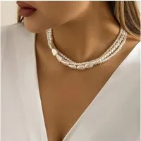 MOPUEA Kette mit Anhänger Halskette Kette Modeschmuck, Damen mehrlagige Halskette (Vintage-Perlen-Choker-Halskette für Damen, 1-tlg., einfache, zarte Perlen-Halskette, Geschenk für Frauen), Zierliche runde Perlen-Halskette für Braut und Brautjungfern