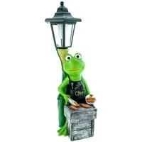 Kremers Schatzkiste Gartenfigur XXL Frosch Grillmeister LED Solarlaterne 42x14cm handbemalt