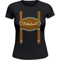 MoonWorks Print-Shirt Damen T-Shirt für das Oktoberfest Schatzerl Lederhosen Latz Fun-Shirt mit Print