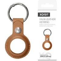 XQISIT Handyhülle Anhänger Case Kunstleder Schlüsselanhänger Braun, Keyring Schutz-Hülle Case für Apple Airtag