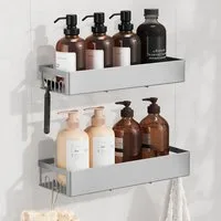 SONGMICS Duschablage Duschregal, ohne Bohren, rostfrei, aus Stahl, Shampoo Halterung, Badezimmer Organizer, 31,5 x 12,5 x 5 cm, 2er Set