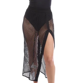 Off White - Langer Rock für Damen, Netzmaterial (Schwarz)