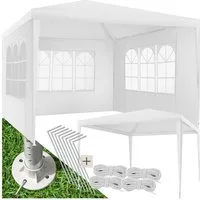 tectake Pavillon Rattan Gartenzelt 3 x 3 m, inklusive Spannseilen und Heringen, mit 3 Seitenteilen, (Partyzelt Barinas, in weiß), im Stecksystem, abnehmbare Seitenteile, mit UV-Schutz, wasserdicht
