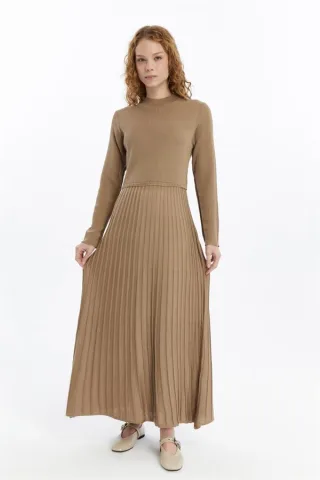 Damen Falten Rock, Cord, Thin Seasonal Cold Yarn Strickwaren Kleid, Nerz