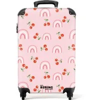 NoBoringSuitcases.com© Kinderkoffer Rosa - Regenbögen und Kirschen 55x35x20cm, Kinder Koffer Klein, Trolley Handgepäck, Reisekoffer