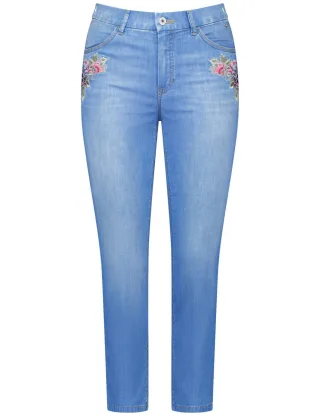 GERRY WEBER Edition - 7/8 Jeans SOL꞉INE Slim Fit mit floraler Stickerei blau - Gr. - 40/R