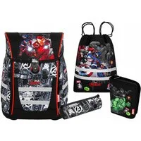 McNeill Schulranzen TENERIS Avengers 4-teilig mit Etui, Schlampermäppchen & Sportbeutel (Spar-Set, mit Sportbeutel, mit Federtasche, mit schlampermappe, mit Schlamperrolle), Air-Flow Rückensystem, Leichtgewicht ca. 980 g, 4-teiliges Set