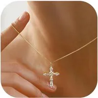 LuxusKollektion Kreuzkette Kreuz Kette Damen 14K Gold Vergoldet Halskette Silber Modeschmuck