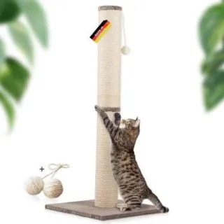 Rohrschneider ® Kratzbaum XL, extra dicke Kratzsäule Ø 12 cm, mit Spielzeug, Bodenplatte mit Cordbezug taupe 45 cm, 45 cm, 1,07 m