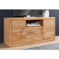 OTTO home Lowboard Logo,130cm breit, Fronten Massivholz,5 Fächer, Holz massiv, Holzwerkstoff, Metall Griffe,2 Türen,2 Schubladen