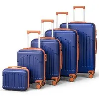 LALAHO Trolleyset Kofferset Hartschalenkoffer Trolley 360° Rollen, 4 Rollen, (5 tlg), Reisekoffer Set mit Kosmetikkoffer, Koffer & Trolleys, Dunkelblau
