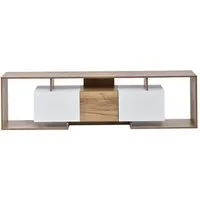 Merax Lowboard in Weiß & Naturholz, Push-to-Open, Fernsehschrank für TVs bis 85 Zoll (180 x 30 x 49 cm (L x B x H), 1 St), Fernsehschrank TV-Schrank mit 2 Klapptüren,1 Drehtür,3 offenen Fächern