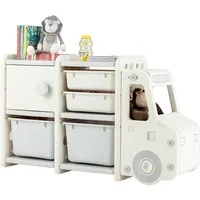 COSTWAY Spielzeugtruhe Kinderregal groß, 2 Ebenen, 110 x 32 x 66 cm
